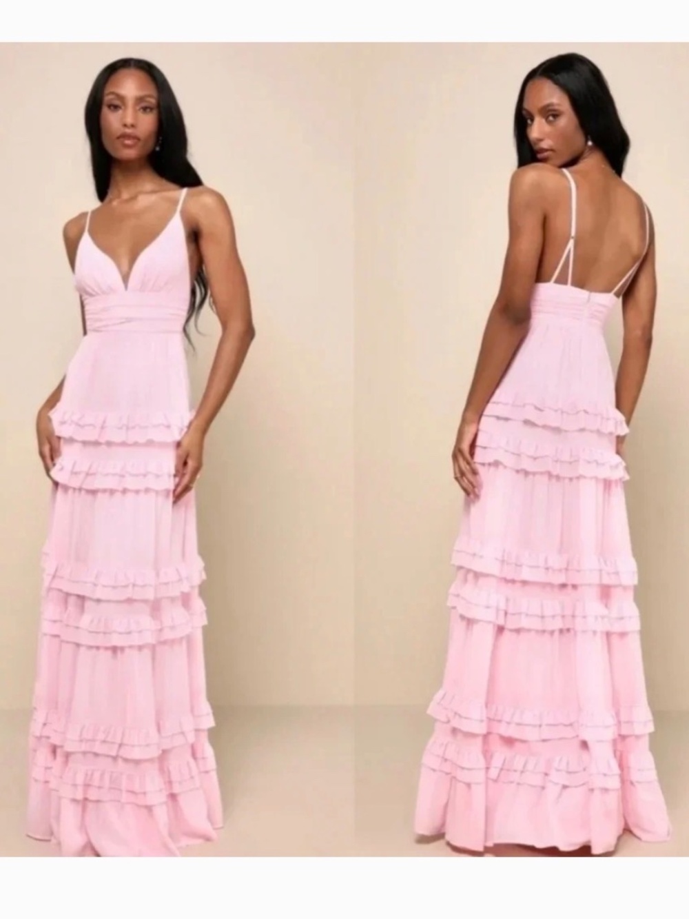 NWOT Lulus Lavish Perfection Light Pink Ruffled Tiered Maxi DressvS